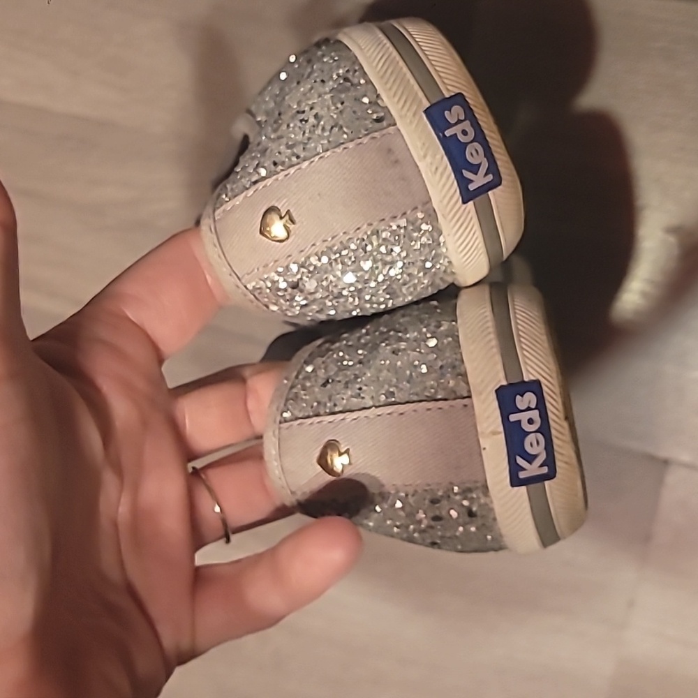 Kate Spade New York Champion Keds Silver Glitter Sneakers Size 9.5 - Picture 5 of 6